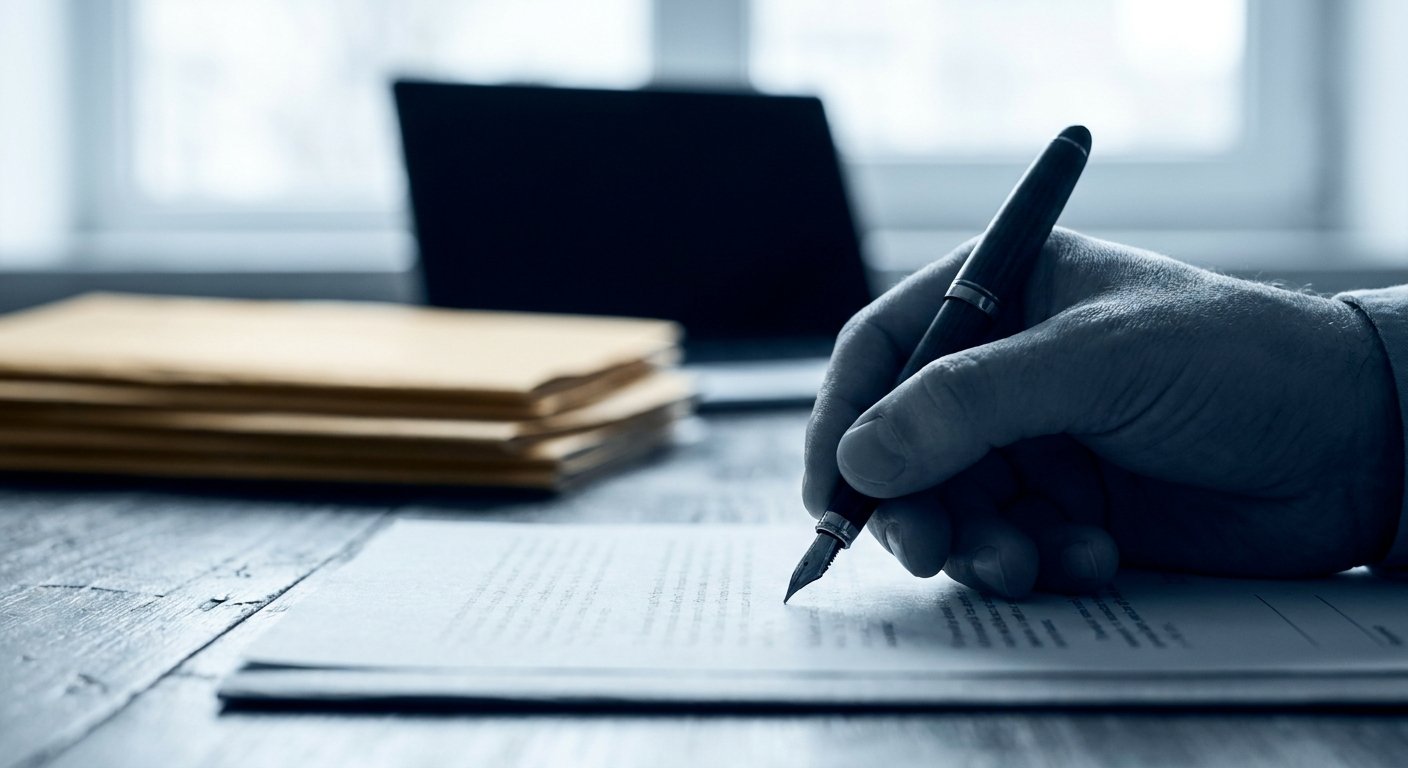Persona firmando un documento fiscal con pluma